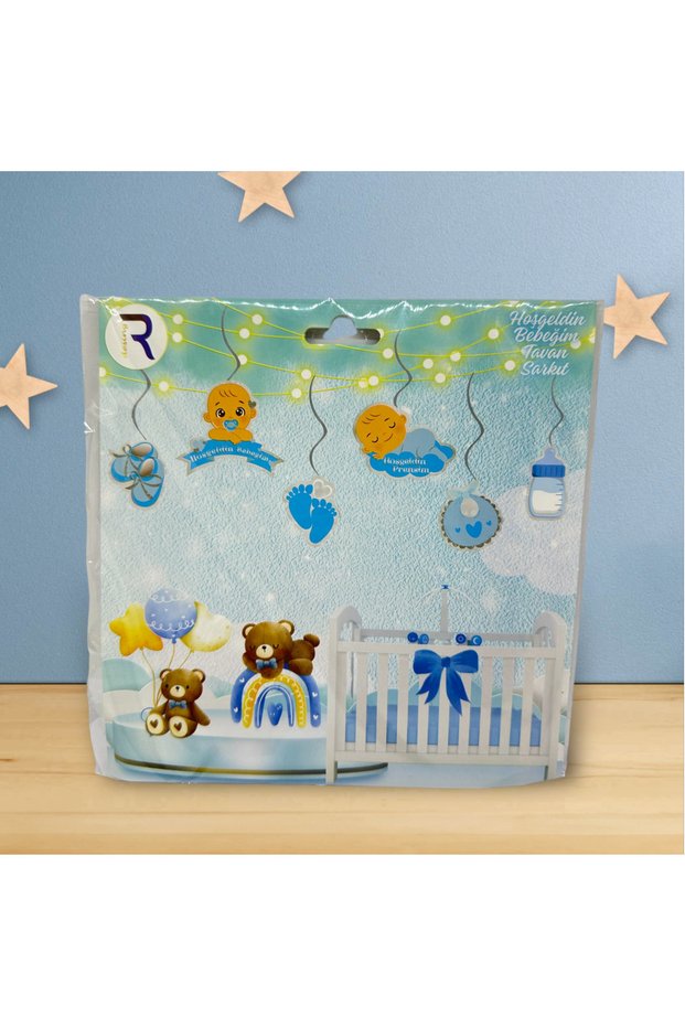Welcome Baby Themed Pendant Ornament Set of 6 Blue Color