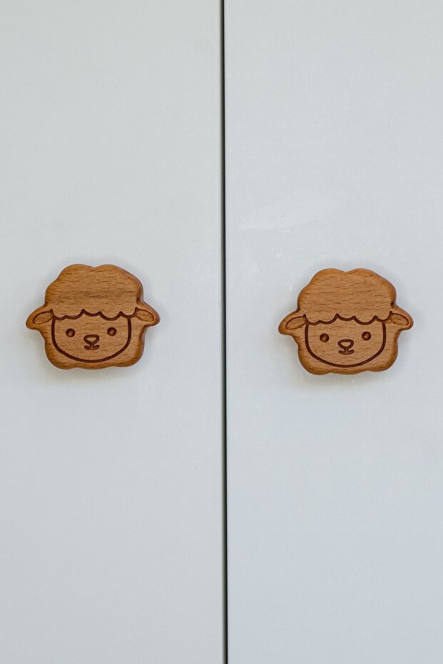 Lamb Pattern (2 Pcs) Baby Kids Room Wooden Furniture Cabinet Drawer Handle