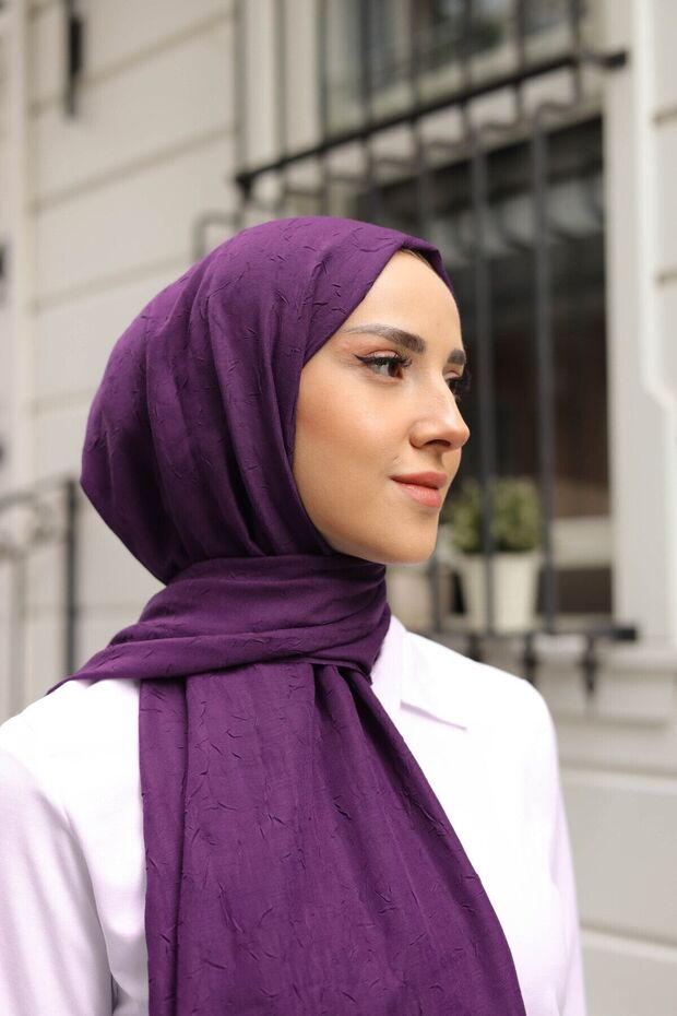 Bambu Crash Şal Tesettür Böğürtlen - 1