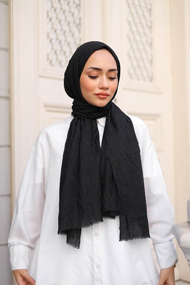 Tesettür Bambu Crash Şal Siyah - 1