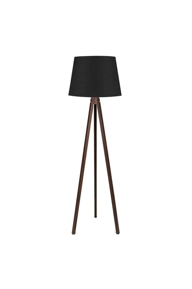 Kumş Lambader 3 Ayaklı Ahşap Abajur Tripod Ayak Konik Tasarım Siyah Ceviz - 1