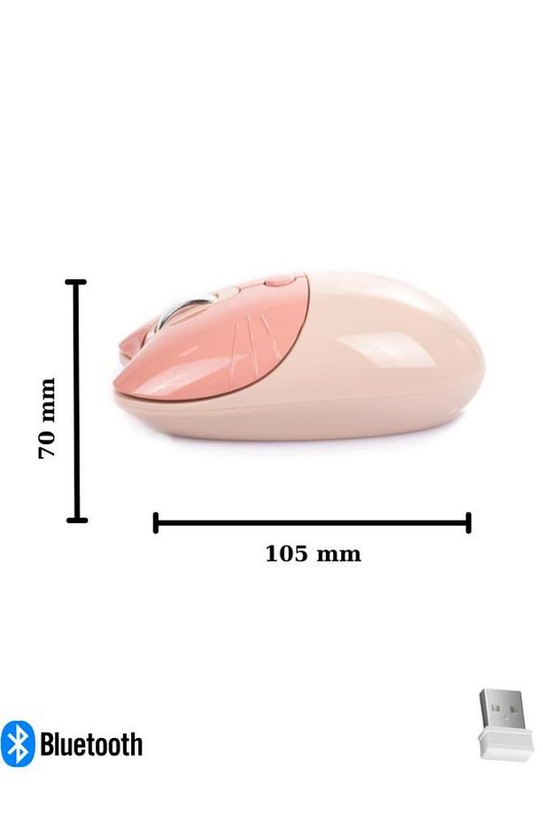 Sevimli Kedi Kablosuz Pudra-Bej Mouse Bluetooth + Dual Mode - 5