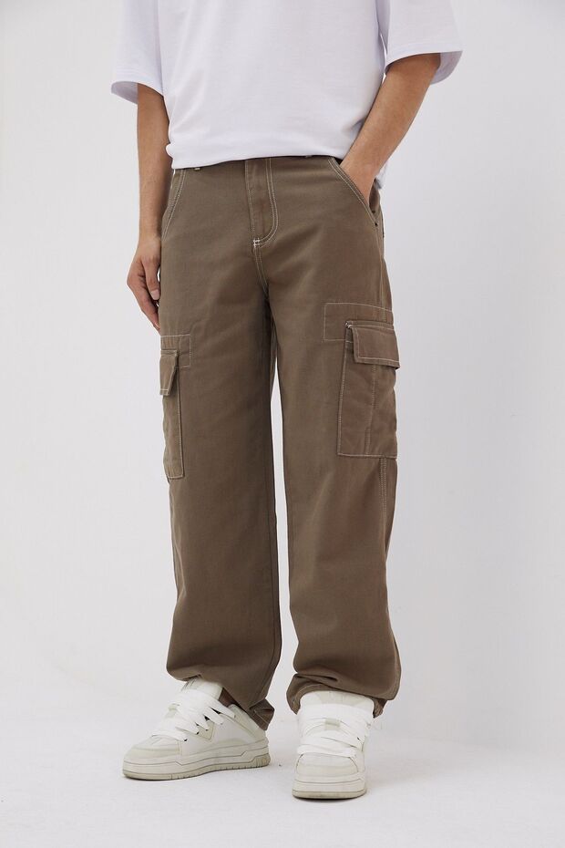 Men's Cargo Pocket Camel Baggy Pants