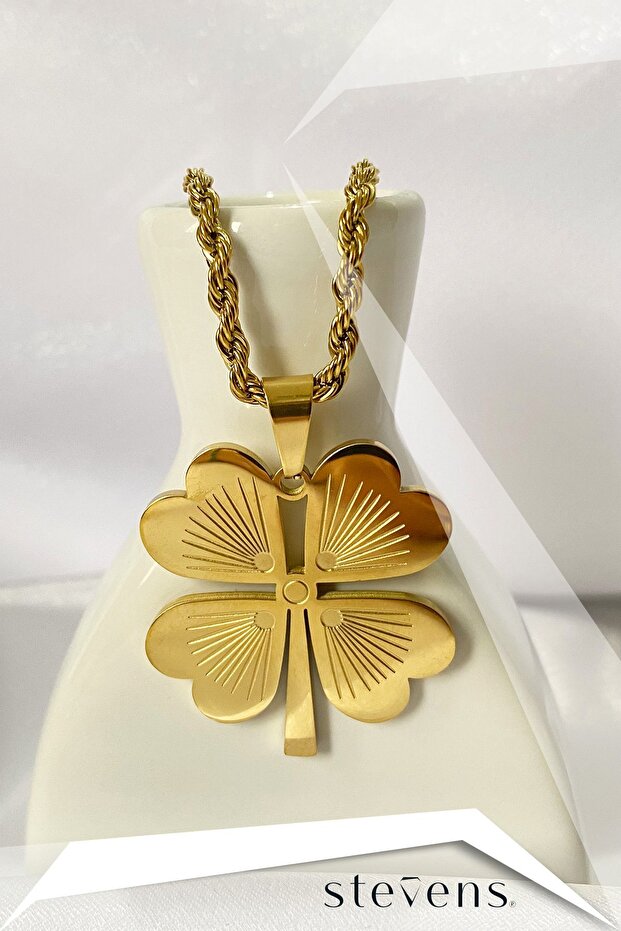 Paslanmaz Kararmaz Çelik Yonca Kolye - 4