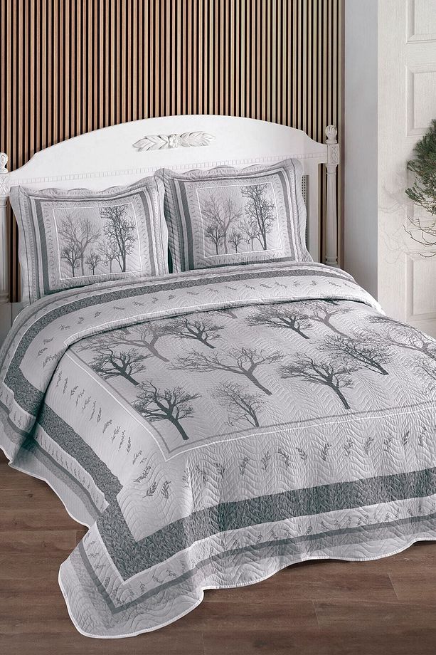Çift Kişilik Microfiber Kapitone Yatak Örtüsü Palmira Gri - 1