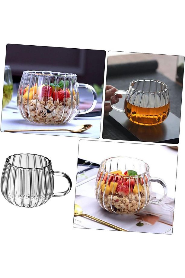 Çizo 2 Adet 400 ml Ateşe Temas Edebilen Borosilikat Kupa Çizgi Tasarımlı Cam Bardak Kahve Sunum - 1
