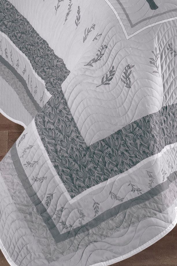 Çift Kişilik Microfiber Kapitone Yatak Örtüsü Palmira Gri - 3