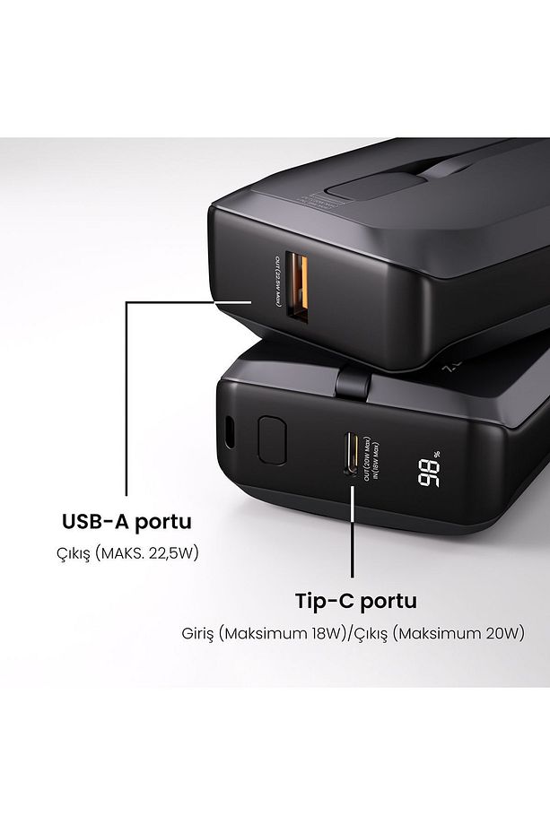 Tiny10C 22.5W 10000mAh USB-C ve Lightning Dahili Kablolu Hızlı Şarj Destekli Mini Powerbank TY10C - 8