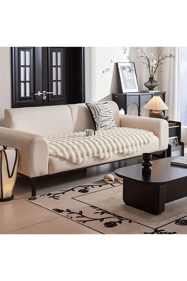 tavşan peluş Tüyü koltuk örtüsü ve paspas olarak kullanabilir 1 adet ölçüsü 80 x 190 cm çok yumuşak - 1