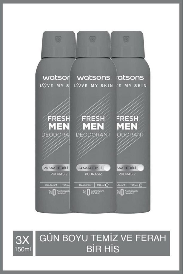 Fresh Men Pudrasız Deodorant Sprey 150 ml X 3 Adet - 1