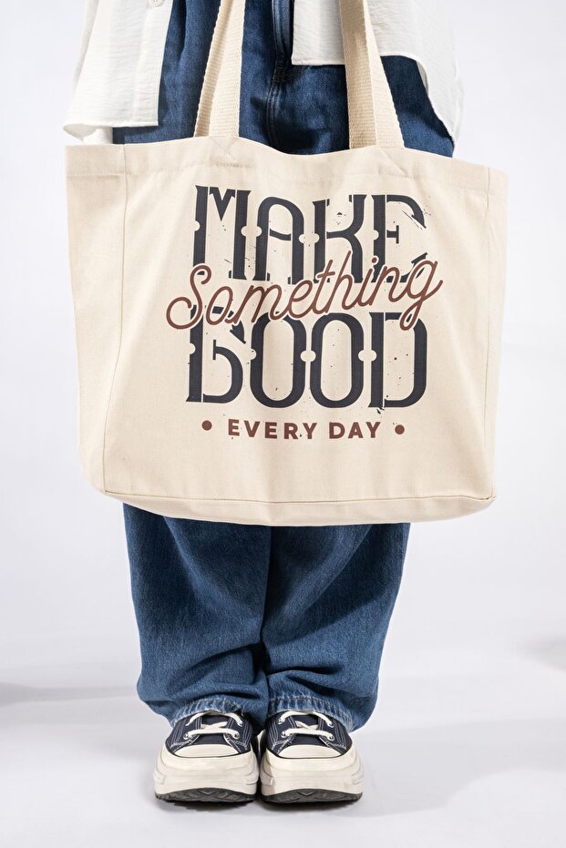 "make Something Good" Canvas Tote Omuz Ve Plaj Çantası - 3
