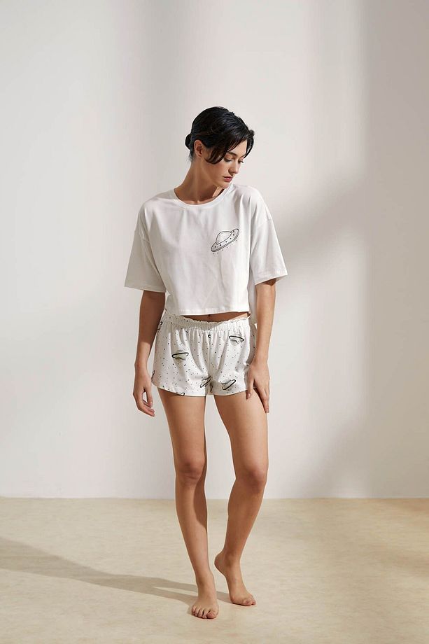 Kadın Pamuklu Şortlu Pijama Takımı - 3