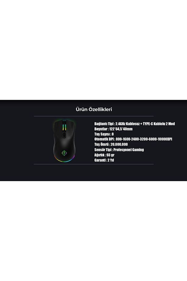 Game Over Rgb Kablosuz Şarjlı Profesyonel Fps Gaming Oyuncu Mouse - 6