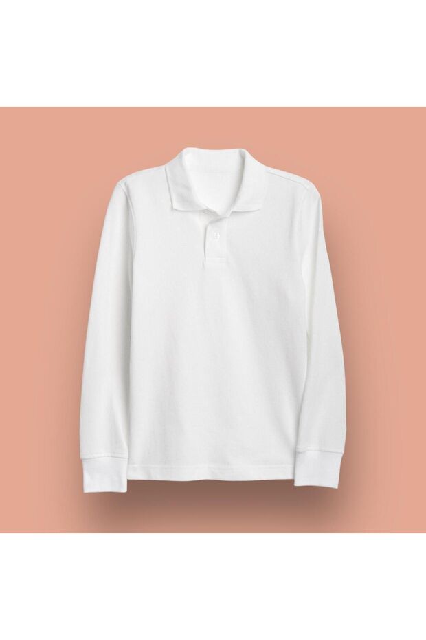 Polo Collar Cotton Long Sleeve Kids/Teenagers School T-Shirt
