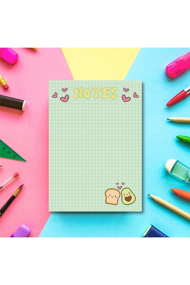 Kareli Avokado Yeşil Desenli Planlayıcı/To Do List Defter Memopad Notepad A6 - 6