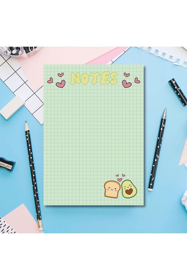 Kareli Avokado Yeşil Desenli Planlayıcı/To Do List Defter Memopad Notepad A6 - 5