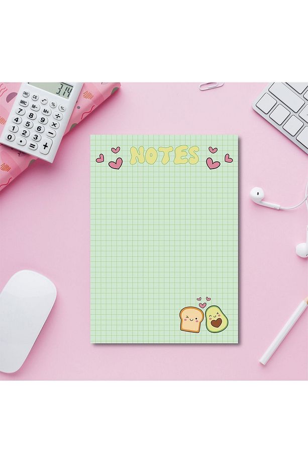 Kareli Avokado Yeşil Desenli Planlayıcı/To Do List Defter Memopad Notepad A6 - 4