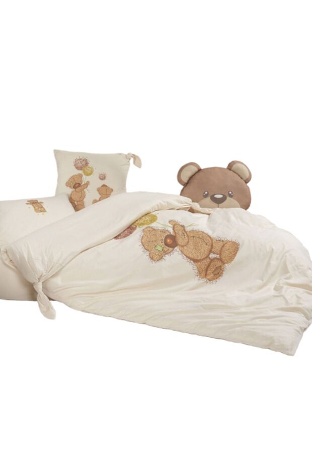 طقم غطاء لحاف ممشط من القطن العضوي Fluffy Bear - 4 قطع