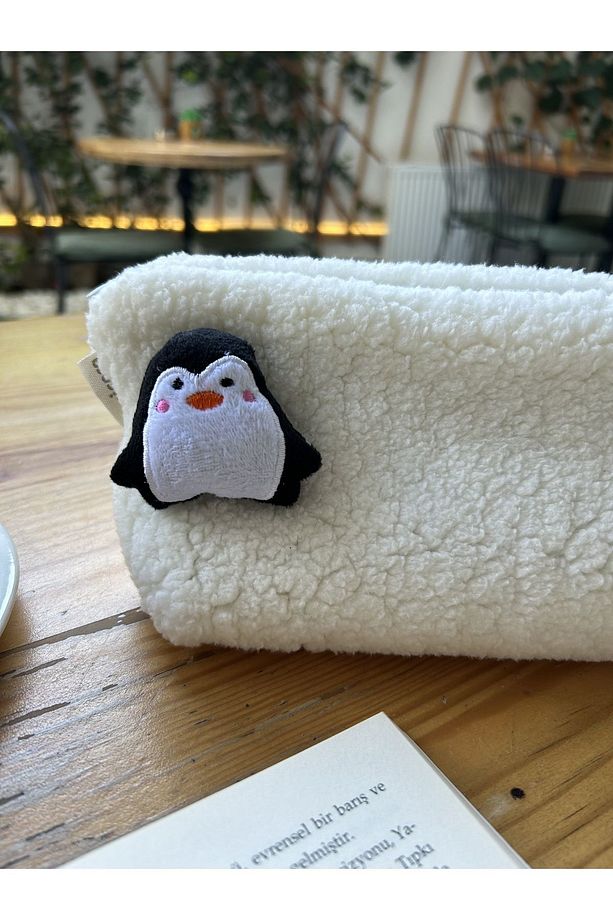 Sevimli Penguen Peluş Yıkanabilir Fermuarlı Kareli Astarlı Bez Kalemlik Kalem Kutusu Makyaj Çantası - 6