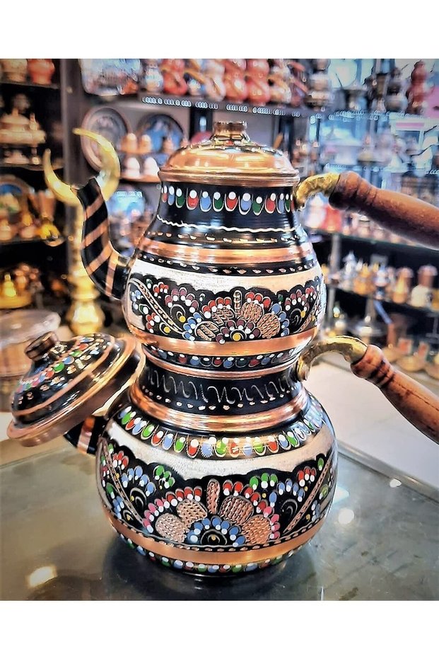 Erzincan Embroidered Copper Teapot Set 6 Person Teapot Teapot Dowry, Engagement, Wedding Handmade