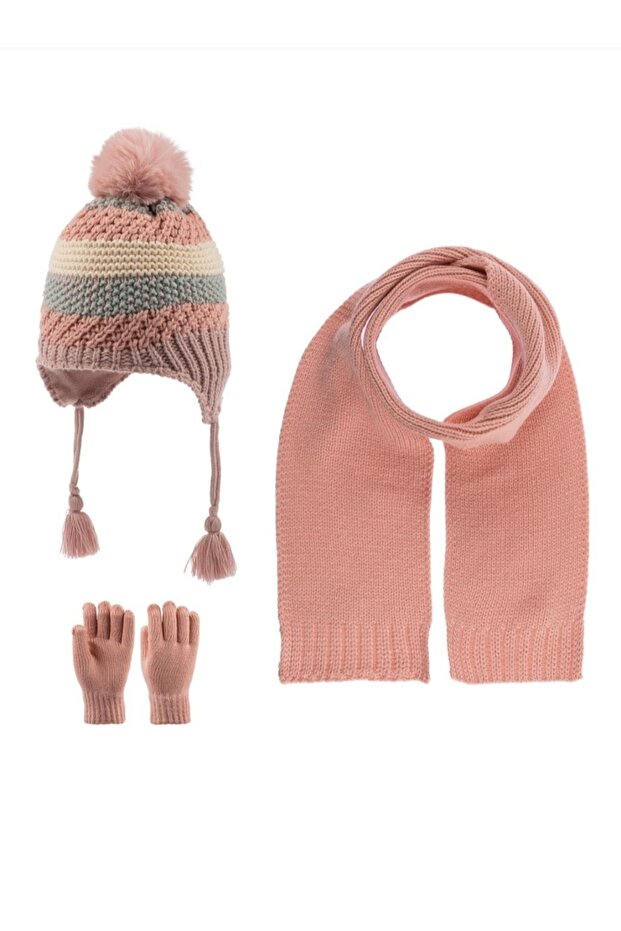 Scarf Beanie Gloves Set 4-8 Girls with Fleece Inside