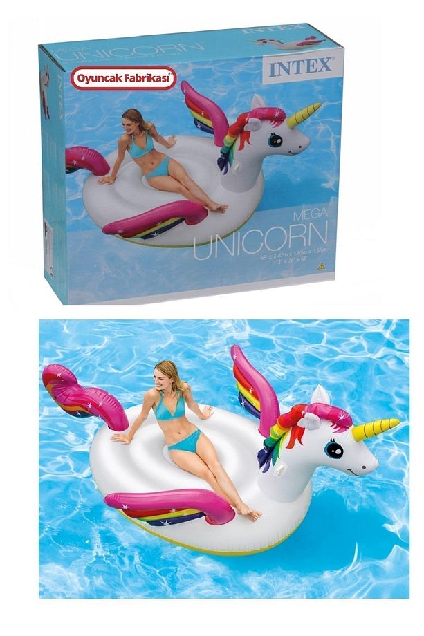 Şişme Tek Boynozlu Mega Unicorn At Tutmaçlı Ada Binici 287x193x165 Cm - 1