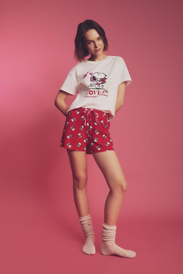Fall In Love Snoopy Kısa Kollu Şortlu Pijama Takımı B6205ax24sp - 1