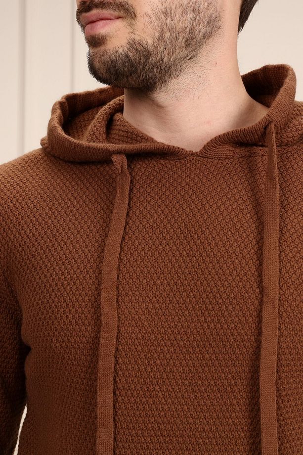 Rtd & Vld Erkek Kahve Kapşonlu Triko Sweatshirt Kazak - 6