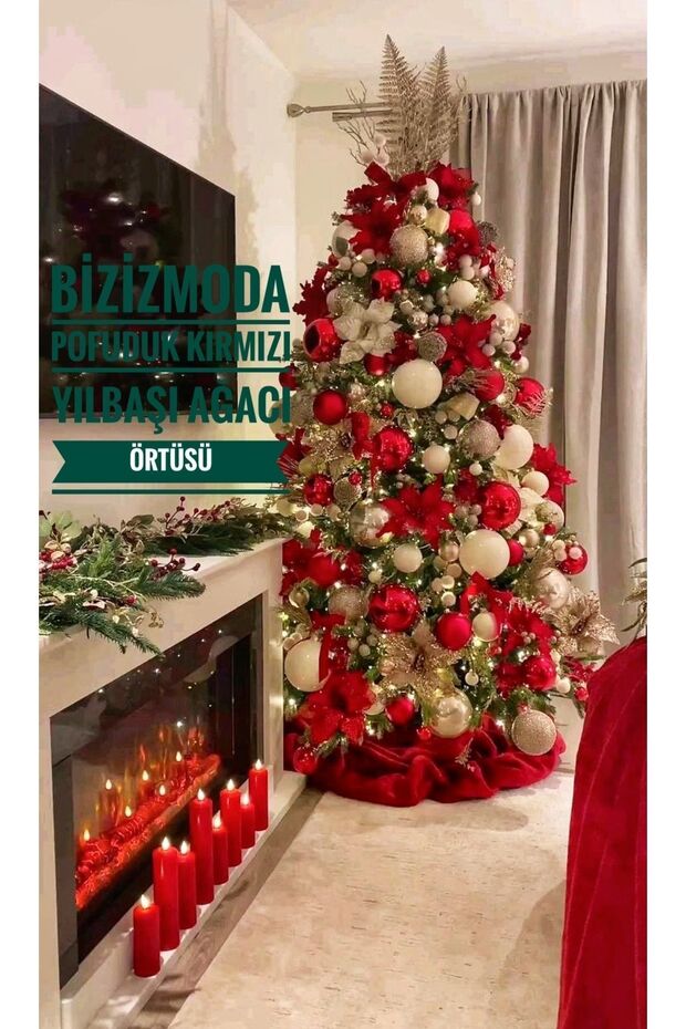 Christmas Pine Tree Cover 150 cm Red Round Fluffy Luxury
