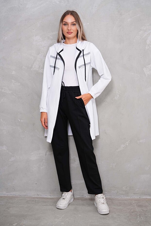 Women's Stoned Daily Hijab Tracksuit Set White