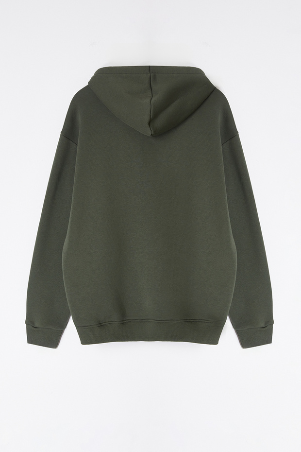 Haki Oversize/Geniş Kesim Nakışlı İçi Polarlı Kapüşonlu Sweatshirt TMNAW25SW00016 - 7