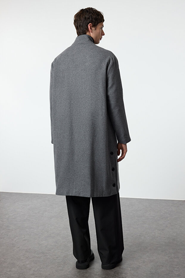 Antrasit Oversize Fit Dik Yaka Uzun Kaşe Kışlık Kaban TMNAW25KB00005 - 5