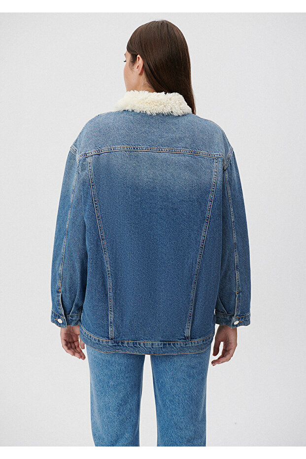 Detailní džínová bunda Sandy z umělé kožešiny 110908-80666 - 4