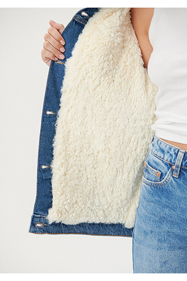 Detailní džínová bunda Sandy z umělé kožešiny 110908-80666 - 5