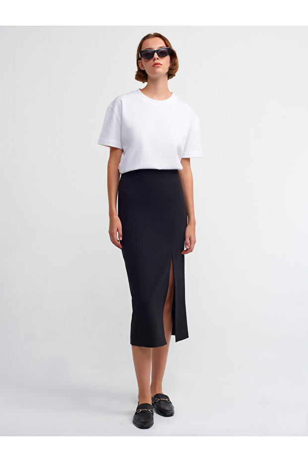 80806 Slit Pencil Skirt-Black