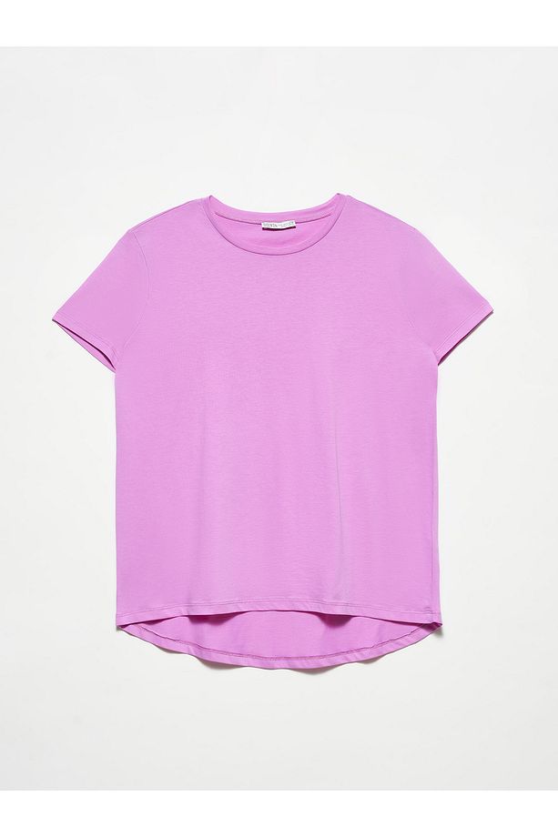 3471 Bisiklet Yaka Basic T-shirt-lila - 1