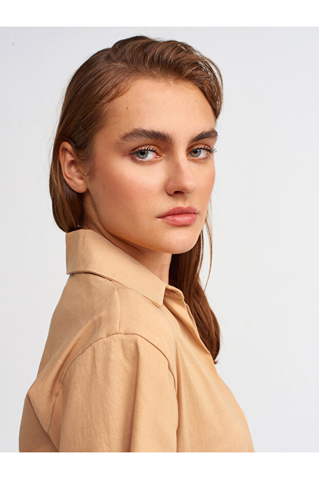 5873 Crop Gömlek-camel - 3