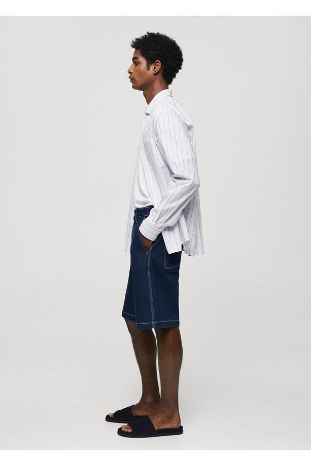 Pamuklu denim bermuda şort - 7