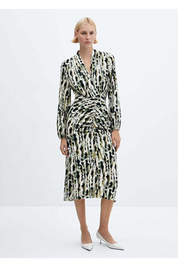 Gemustertes Kleid mit Faltendetails - 2