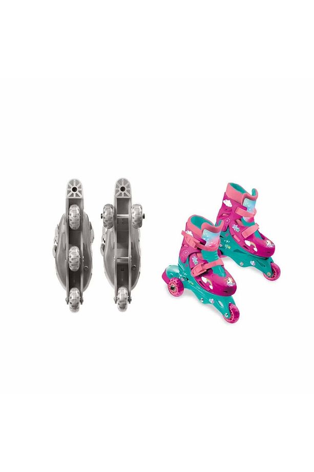 Çocuk Pembe Unicorn Desenli Inline 3 Tekerlekli Paten - 3