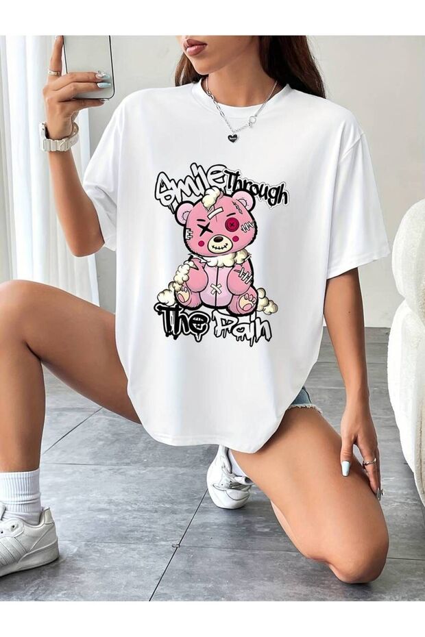 Bear Printed Trend T-Shirt Large Size