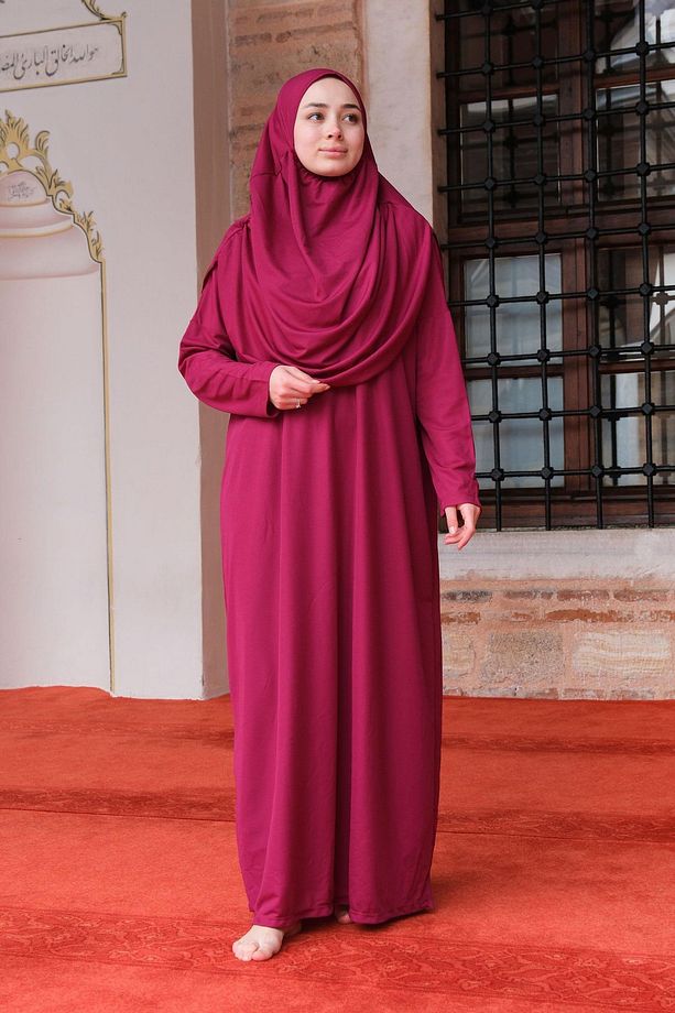 Cantalı Tek Parca Namaz Elbısesı Mürdüm - 1