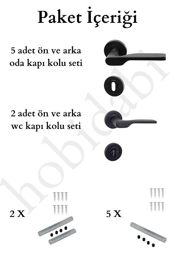 Siyah Kapı Kolu Eda Yuvarlak Rozetli 5 Oda 2 Wc Daire Seti (3 1 EV) Siyah Oda - 2