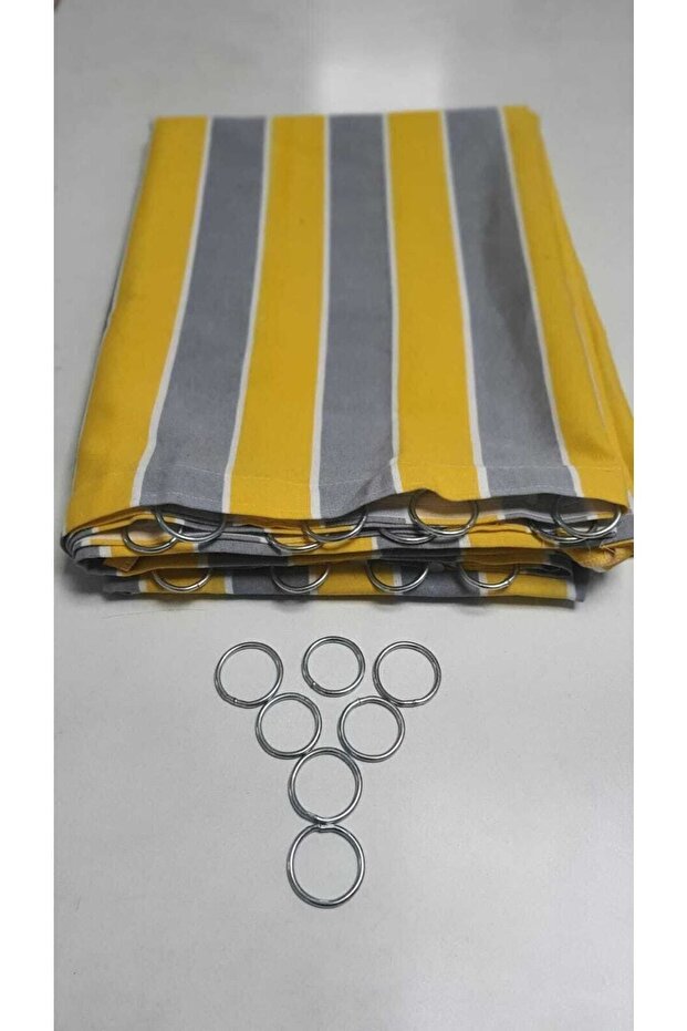 Balcony Curtain with Iron Rings 1st Class Gabardine Fabric Yellow Gray