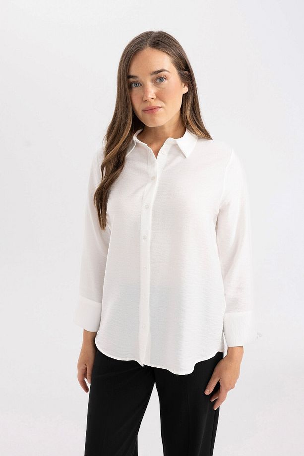 Regular Fit Basic Düz Uzun Kollu Gömlek C3819ax24sm - 1