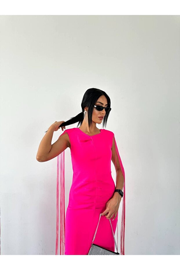 Rochie cu ciucuri cu umăr - 3