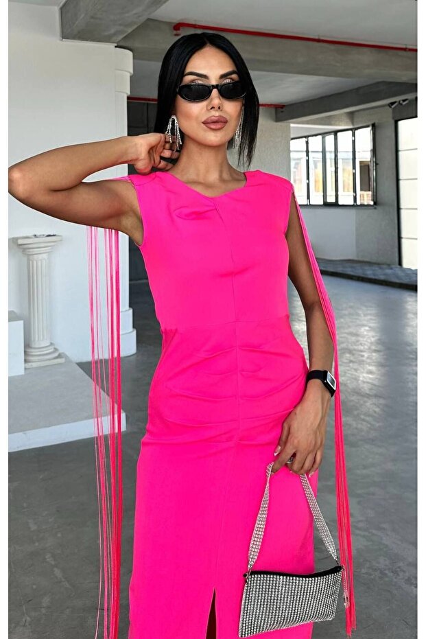 Rochie cu ciucuri cu umăr - 4