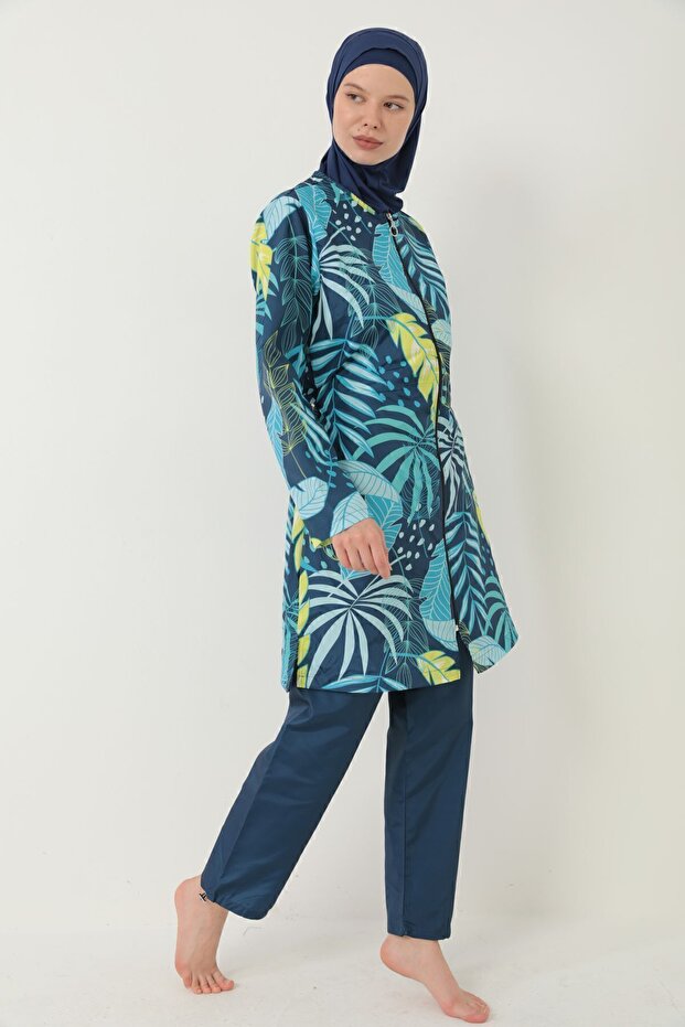 Strój kąpielowy w pełni zakrywający hidżab spadochronowy, żółty, niebieski - 3