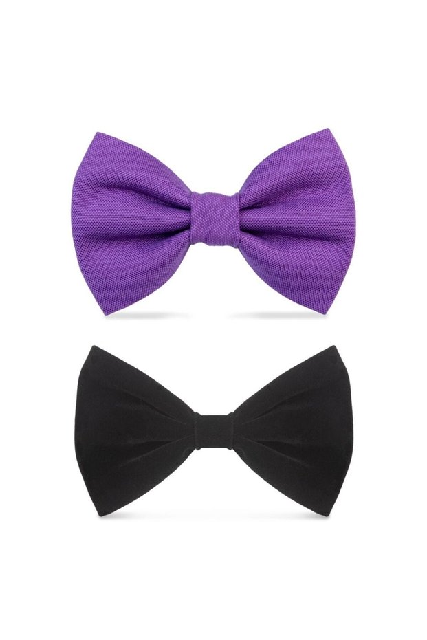 Purple and Black Velvet Dog Bow Tie Set of 2 - Bow Tie Only, Leash Not Included