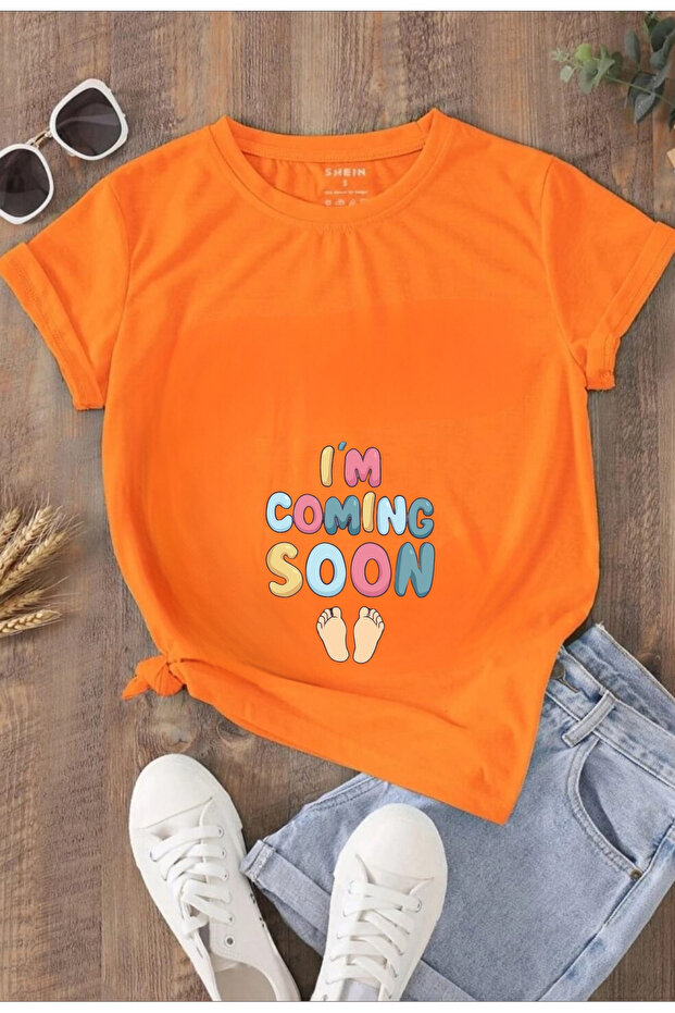 تي شيرت مطبوع عليه I'm Coming Soon للحوامل مقاس كبير